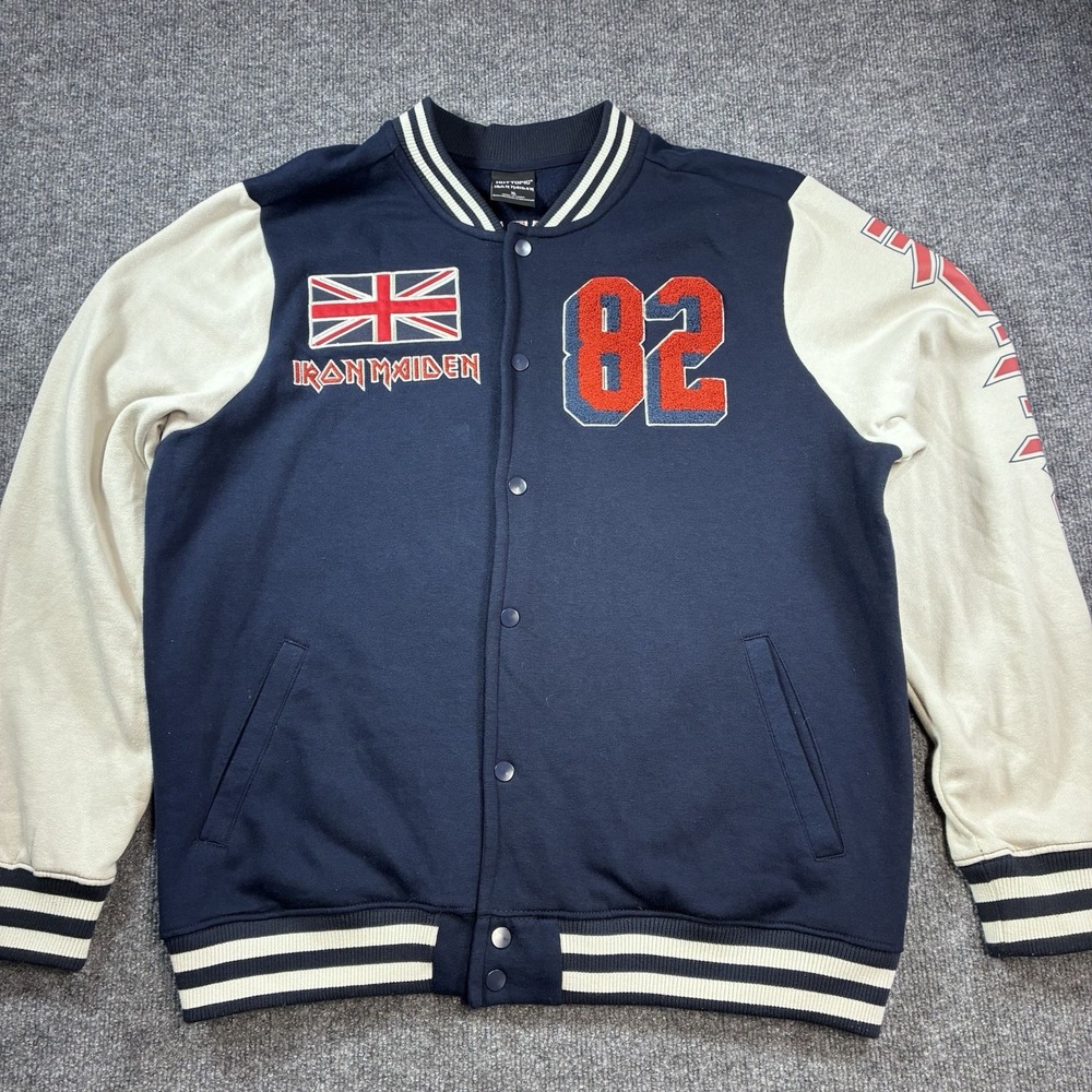 Iron Maiden The Number of the Beast Varsity Jacket XL Hot Topic Eddie 82 Navy